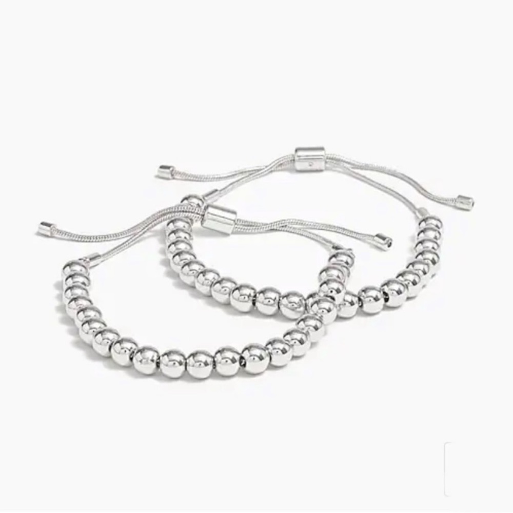 J. Crew Silver Beads Bracelet Set NWT in Pouch